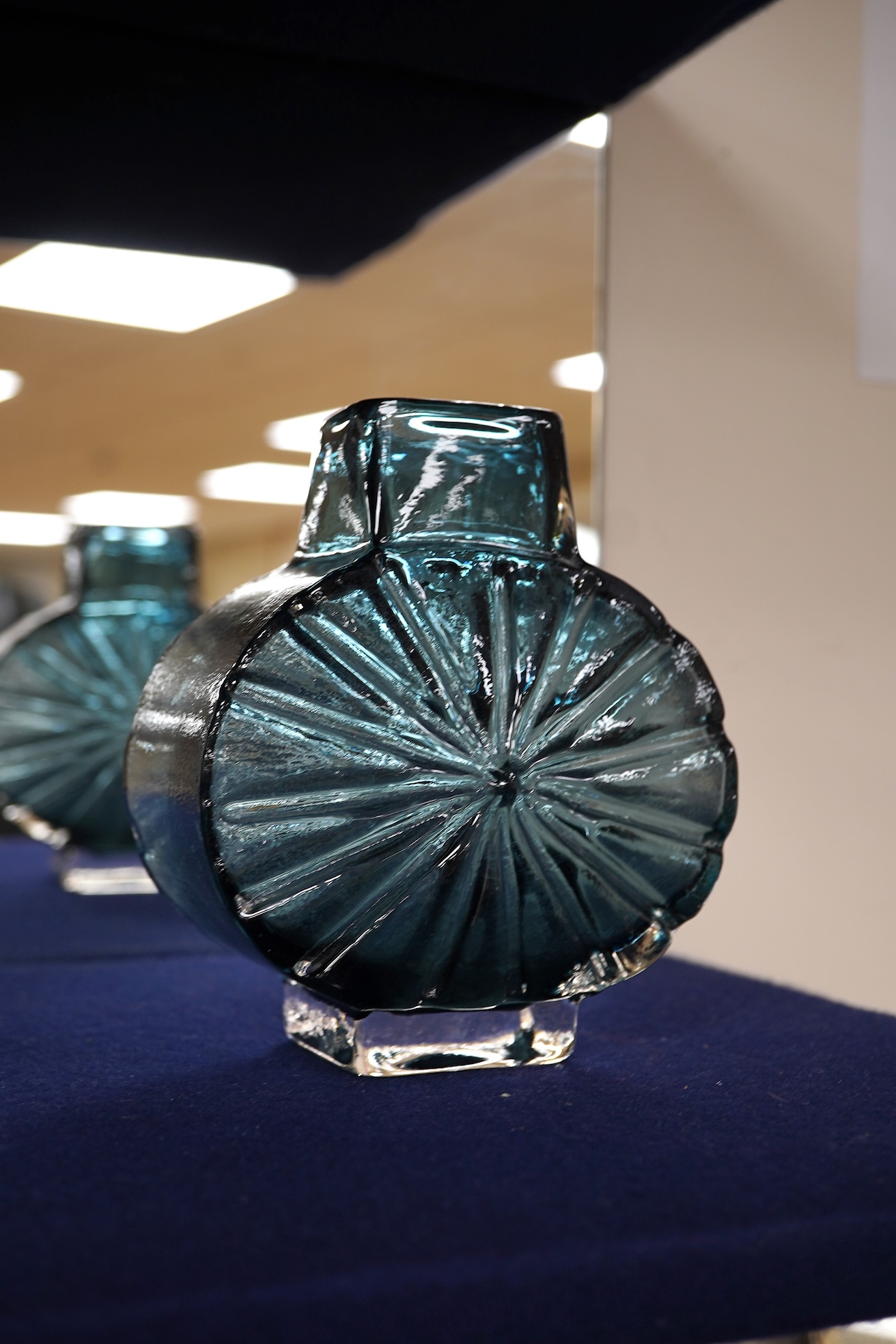 A Geoffrey Baxter for Whitefriars Sunburst vase in indigo, 15cm high